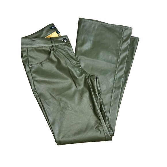 Wild Fable Faux Leather Low-Rise Flare Jeans in Olive Green Size 4 - Picture 8 of 8